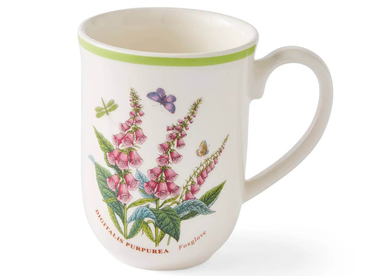 Portmeirion Botanic Garden Meadow Foxglove Mug featuring purple flowers and butterflies.