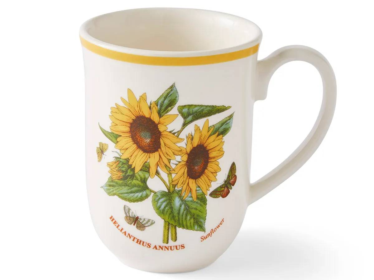Portmeirion Botanic Garden Meadow Sunflower Tulip Mug with yellow floral print.