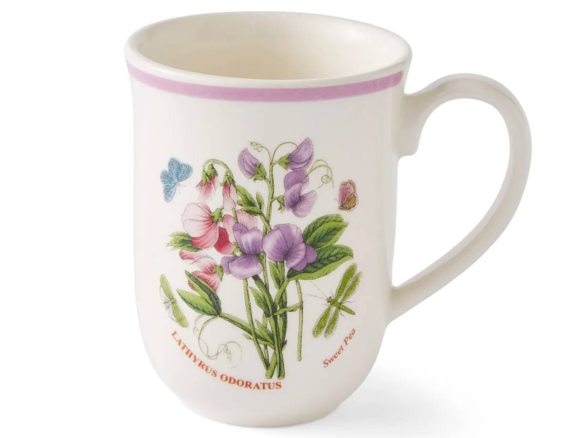 Portmeirion Botanic Garden Meadow Sweet Pea Mug with pink and lilac flowers.