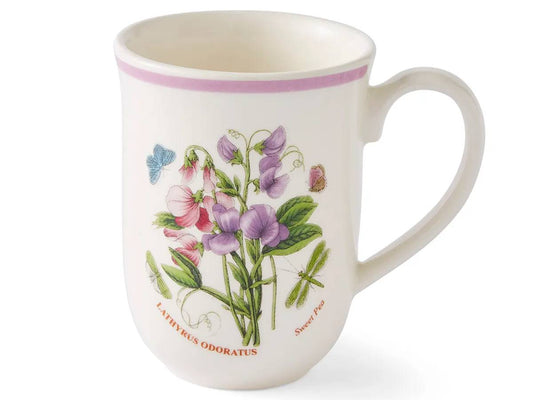Portmeirion Botanic Garden Meadow Sweet Pea Mug with pink and lilac flowers.