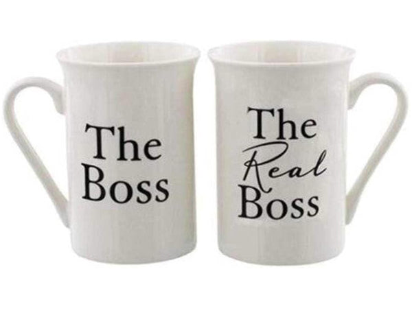 Amore Set of 2 White Mugs    The Boss / The Real Boss