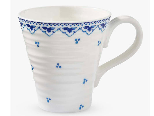 Portmeirion Sophie Conran Blue Ditsy mug in porcelain with blue-and-white spongeware-style design