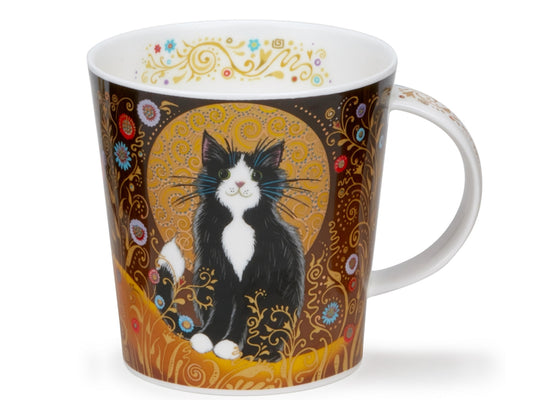 Dunoon Cairngorm Celestial Cats B&W fine bone china mug with black and white cat portrait and gold halo design