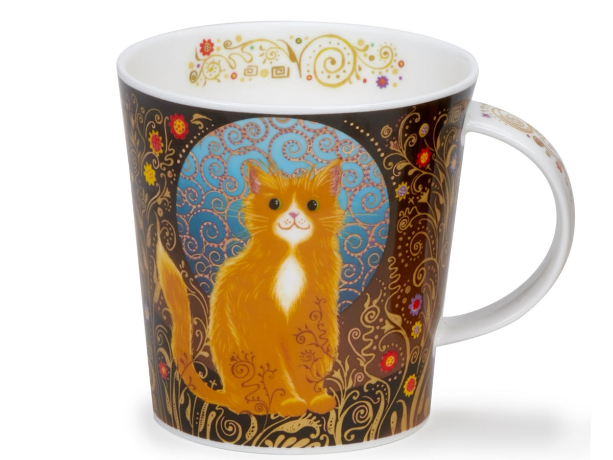 Dunoon Cairngorm Celestial Cats Ginger fine bone china mug with ginger cat portrait and ornate gold pattern
