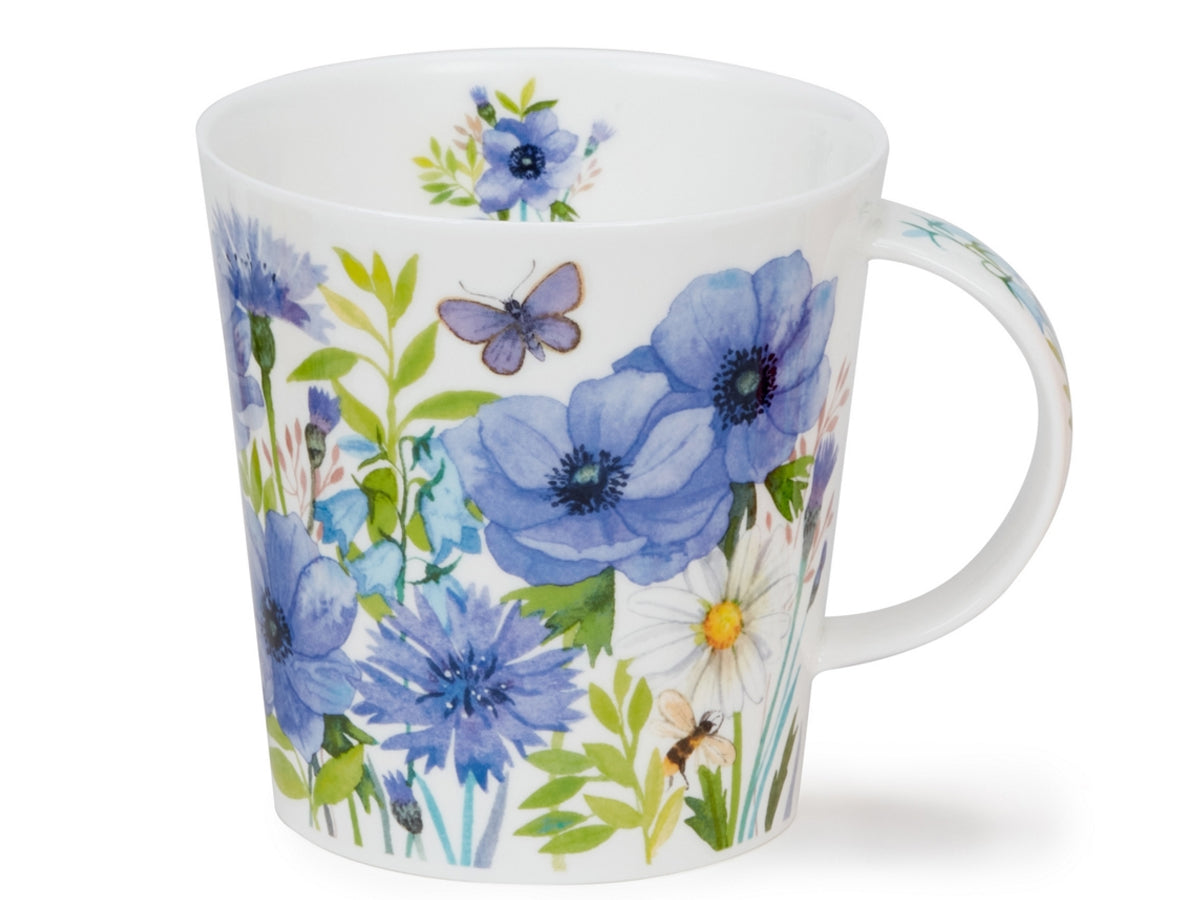 Dunoon Cairngorm Floral Whisper Blue fine bone china mug with blue anemones, daisies and soft floral artwork