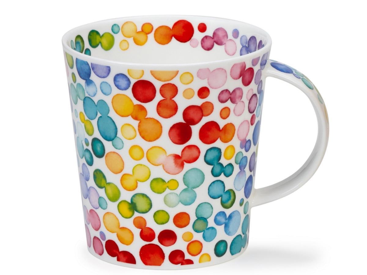 Dunoon Cairngorm Lots of Spots fine bone china mug with colourful polka dot artwork in mixed sizes
