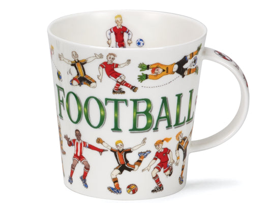 Dunoon Cairngorm Sporting Antics Football fine bone china mug with humorous football scenes and green lettering