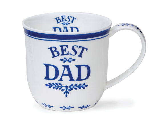 Dunoon Cumbrae Best Dad fine bone china mug with bold blue typographic design on white