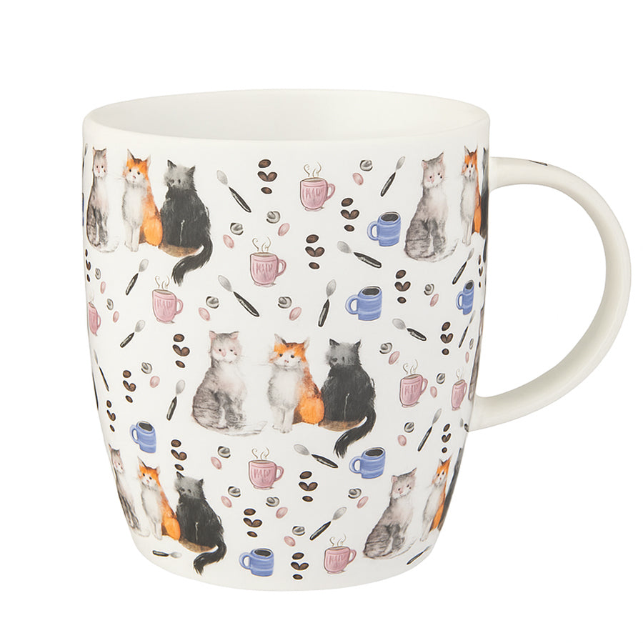 Mug with cat and fox pattern on a white background