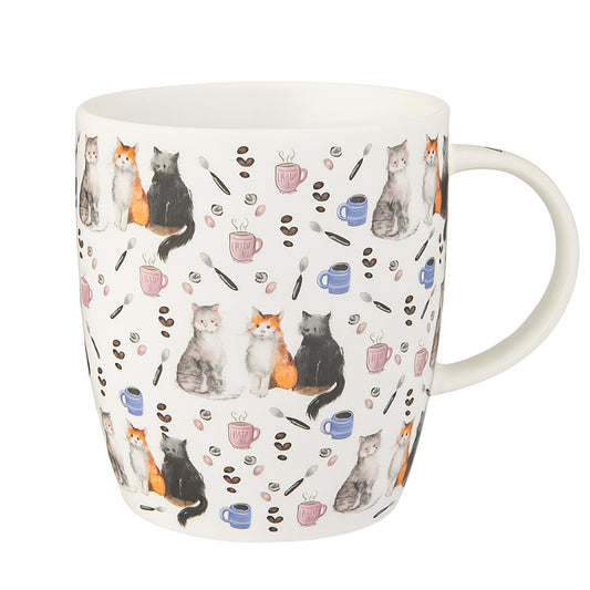 Mug with cat and fox pattern on a white background
