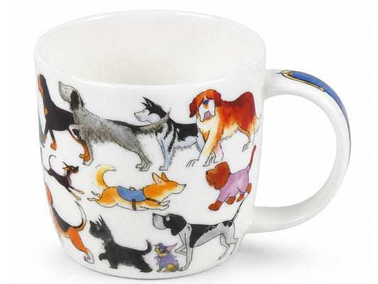 Lots of dog breads illustrated by emma ball on a white fine bone china mug