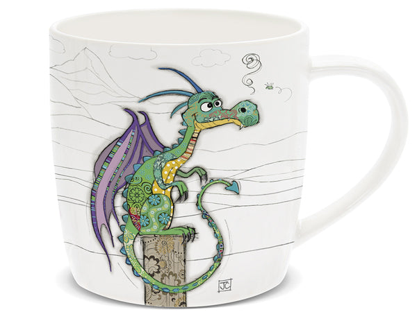 Bug Art Green Dragon sitting on a pole looking at a bug