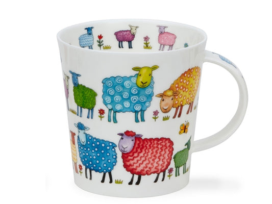  it features an array of brightly colored sheep, complemented by various patterns and surrounded by flowers and buzzing bees. 