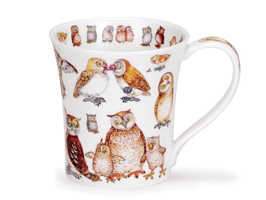  this mug showcases various owls in comical poses alongside their adorable owlets in an enchanting illustrated style.