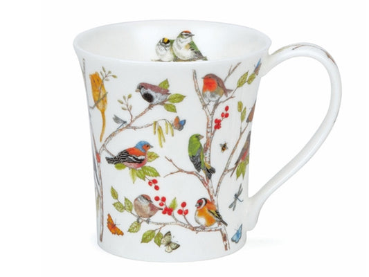 Crafted from fine bone china, this petite mug boasts a charming wrap design featuring robins and other whimsical woodland friends. 