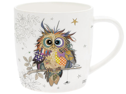 white mug with illustration of patchwork owl called otto