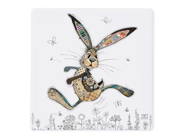 Colorful illustration of Hare with patterned ears on a white background