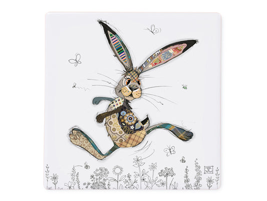 Colorful illustration of Hare with patterned ears on a white background