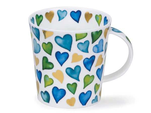 Dunoon Lomond Love Hearts Green & Blue Mug
