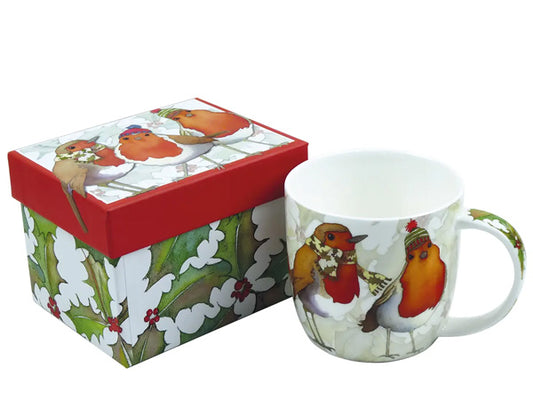 Crafted by Emma as part of her Christmas collection, these Fine Bone China mugs featuring Christmas Robins are elegantly showcased in a stunning gift box, making them an ideal gift for someone special.