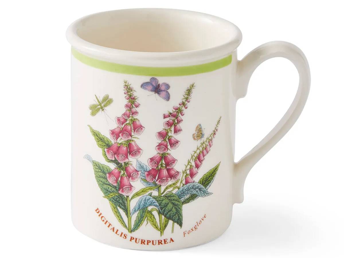 Portmeirion Botanic Garden Meadow Foxglove Mug with pink foxglove flowers and butterflies.