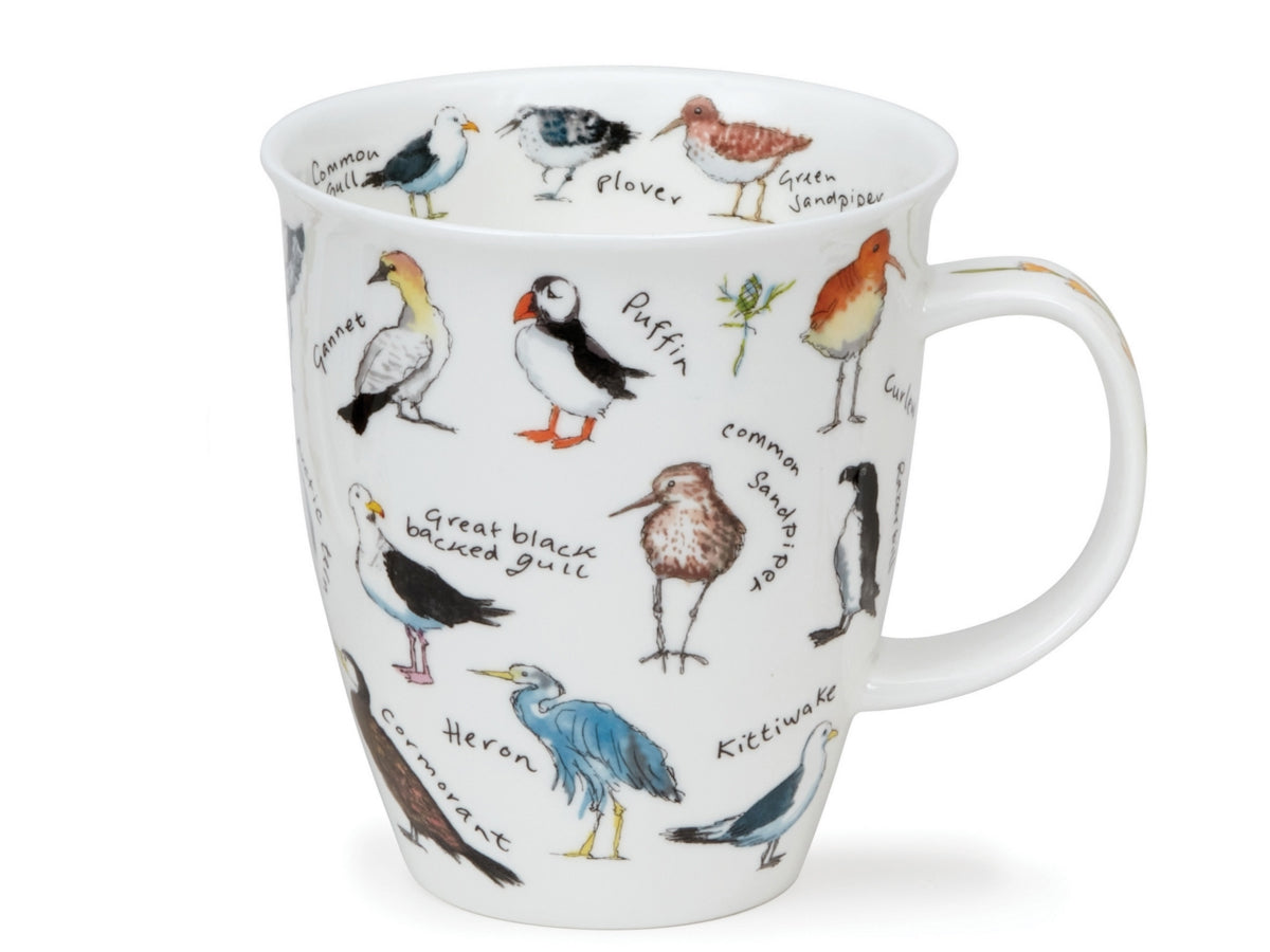 Dunoon Nevis Bird Life Coastal fine bone china mug with illustrated coastal birds and their names