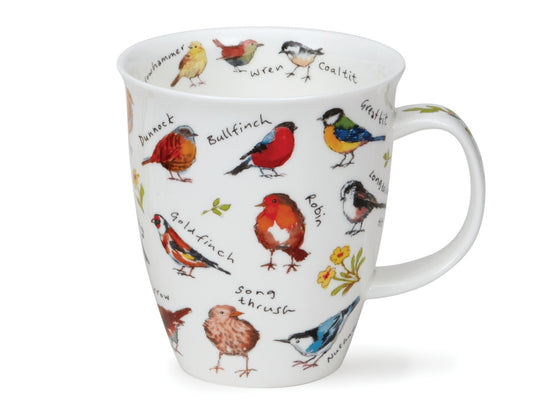 Dunoon Nevis Bird Life Garden fine bone china mug with colourful garden birds and their names
