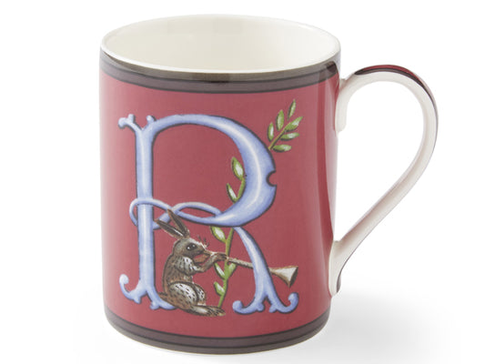 the fine china mug boasts a luscious red backdrop adorned with a whimsical trumpet-playing hare beneath a silvery-blue handwritten ‘R’. True to Spode's reputation, the mug is impeccably crafted with a flawlessly curved handle,