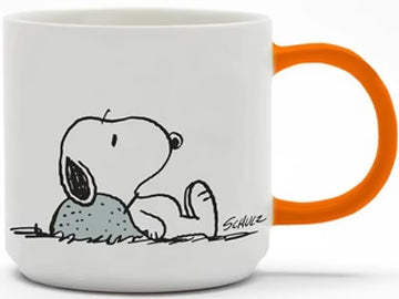 Embrace the empowering art of saying no with this Magpie and Peanuts collaboration mug. Showcasing Snoopy in a state of complete relaxation, the back of the mug boldly declares 'Nope' in black letters.