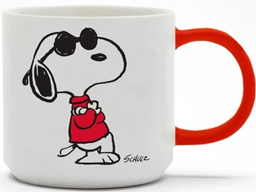 In this mug, Snoopy strikes a pose in his stylish red jumper and cool sunglasses, complemented by a vibrant red handle. The reverse side of the mug carries the message in bold black text, encouraging you to "Stay Cool."