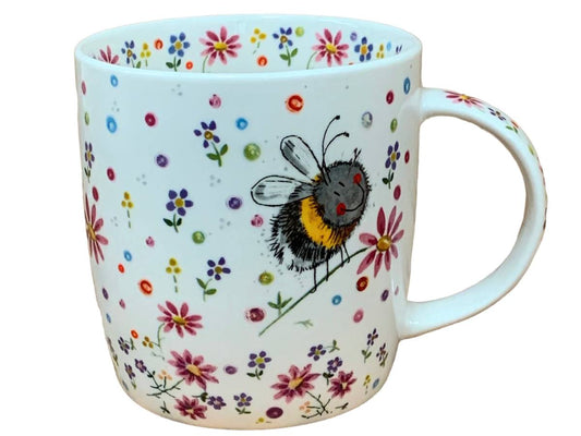 This Alex Clark mug showcases a delightful illustration of a cheerful bee amidst a meadow of flowers. Ideal for coffee, tea, and other hot beverages, the mug also boasts illustrations around the inside rim and down the handle, adding to its charm and appeal.