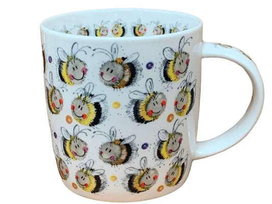The Alex Clark mug is adorned with numerous lovely and cheerful bumblebees all over it. Adding to its charm, the mug features a bee illustration around the inside rim and illustrations down the handle.