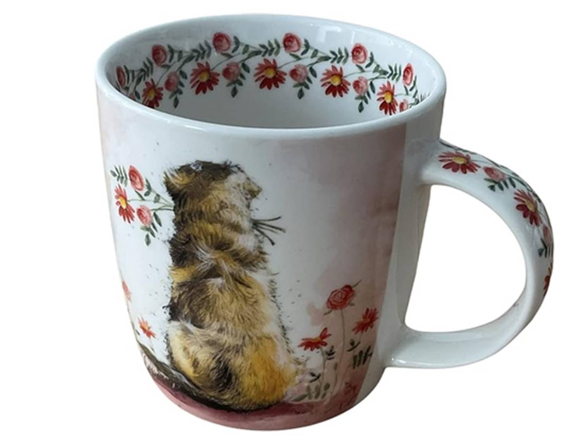 Alex clark mug with golden retriever dog holding a flower in its mouth