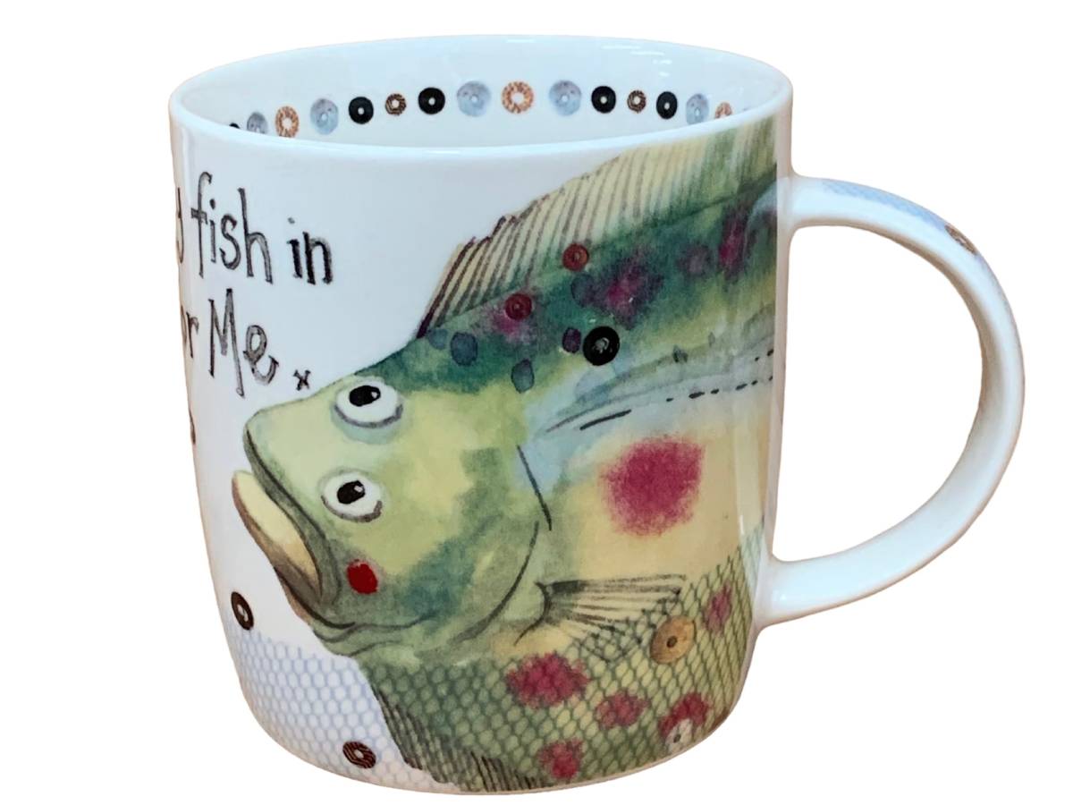 The Alex Clark mug features two lovely fish and the words "You're the only fish in the sea for me" along the side. Adding to its charm, the mug includes illustrations around the inside rim and down the handle.