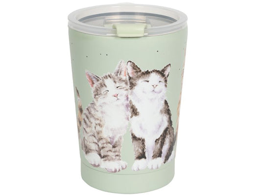 Perfect for the busy lifestyle, our stunning 'Feline Friends' thermal travel cup is designed to accompany you on the move. Adorned with captivating cat illustrations encircling the cup, it boasts a convenient screw-on lid and a flip-top cap for easy access. Each cup is thoughtfully packaged in an eco-friendly kraft sleeve, aligning with our commitment to sustainability. Crafted from durable stainless steel, 
