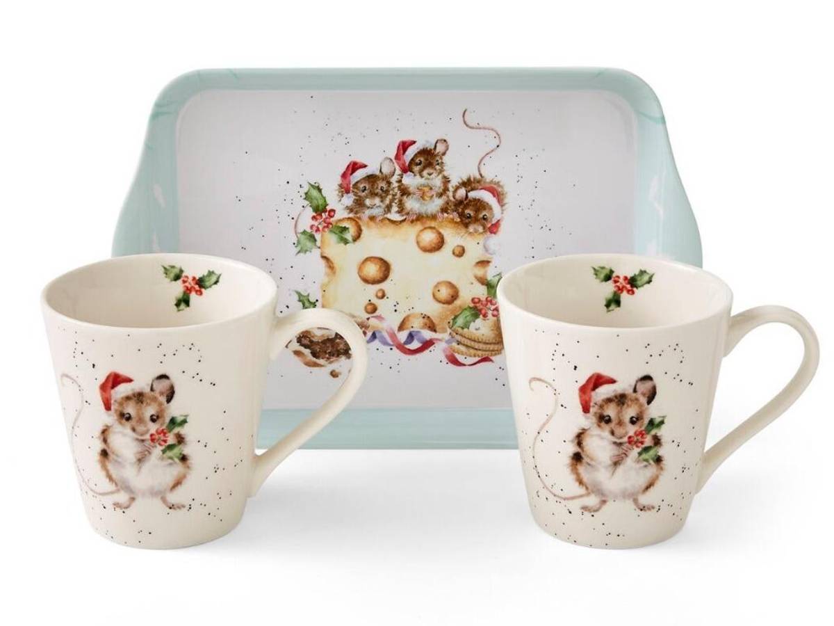 Wrendale Mouse Mug & Tray Set - Jolly Holly