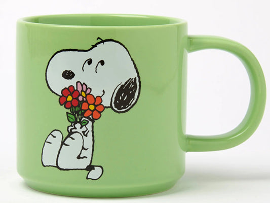 Magpie x Peanuts Snoopy Posy ceramic mug featuring Snoopy and a colorful floral posy illustration