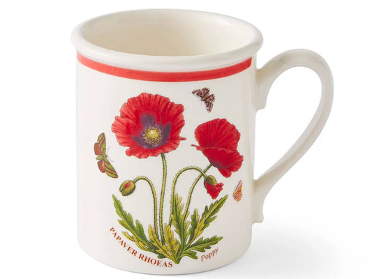 Portmeirion Botanic Garden Meadow Poppy Mug with red poppies and colourful butterflies.
