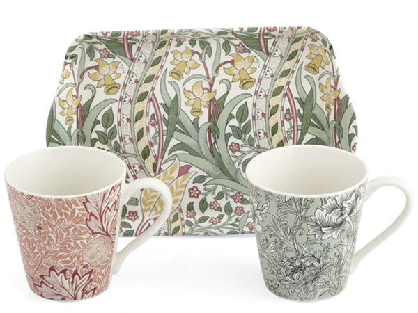 William morris design 2 mugs on a tray set