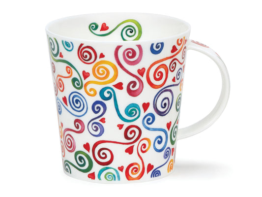 Adorned with bold swirls and hearts in vibrant colors, it promises to add a burst of joy to your day, whether you prefer tea, coffee, or indulgent hot chocolate.