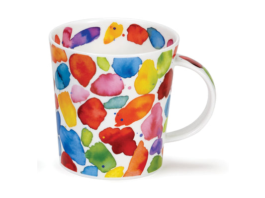 Resembling an artist's palette adorned with lively red paint "blobs," this vibrant fine bone china mug is a testament to creativity.