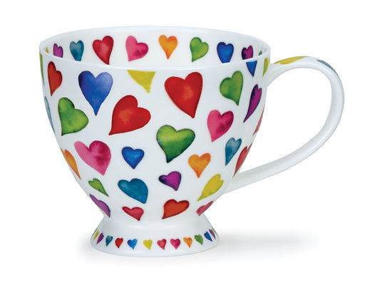 Illustrated with a delightful array of warmly colored hearts, this charming fine bone china mug from Dunoon is a heartfelt creation. Crafted in Dunoon's UK-based factory, each mug is meticulously hand-finished with immaculate attention to detail.