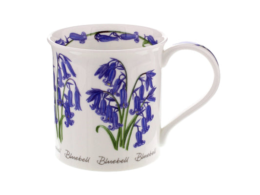 This Dunoon Bute Spring Flowers Bluebell Mug is crafted of a fine bone china and is printed with vibrant purple bluebells all around its white-base exterior, accompanied by a delicate bluebell floral chain printed around the inner rim of the mug and along its handle.