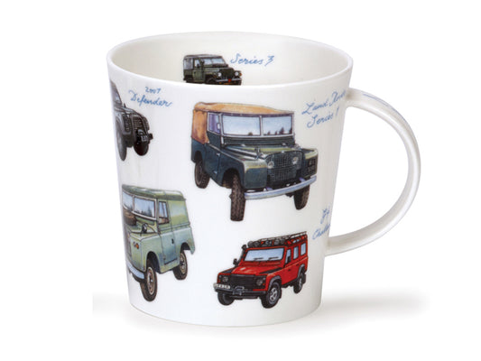 Various land rovers have been designed by artist Richard Pratis and depicted around the exterior of the mug, along with their brand names so they can be easily differentiated. 