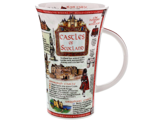 exquisite Dunoon Glencoe fine bone china mug is adorned with illustrations and information about Scottish castles.