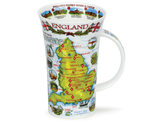 Glencoe 'England' Mug from Dunoon is expertly crafted using fine bone china, offering a picturesque journey across the country. It highlights twelve historical sites central to English culture,