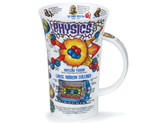 Dunoon's Glencoe 'Physics' Mug is crafted of a fine bone china and offers its user all the basics for becoming acquainted with the study of physics, with various colourfully-labelled diagrams printed on its exterior, along with information about each.