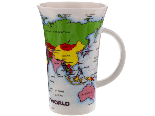 Dunoon's Glencoe 'Map Of The World' Mug is crafted of a fine bone china and depicts a colourful and fully-labelled map of the seven continents, as well as their adjoining oceans.