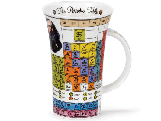 Dunoon's Glencoe 'The Periodic Table' Mug is crafted of a fine bone china and has the full periodic table printed around its exterior, colour-coded by the different types of elements.
