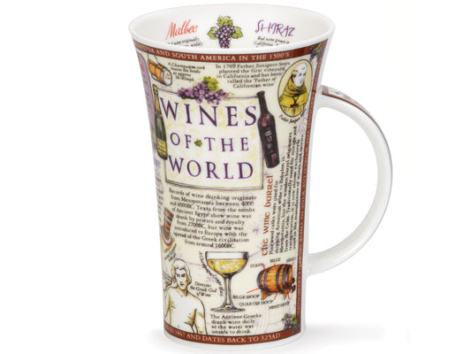 Printed around the exterior of the mug are all different types of popular wines along with where they are made and tasting notes for each, as well as some historical facts about wine and a labelled diagram of the wine barrel. 
